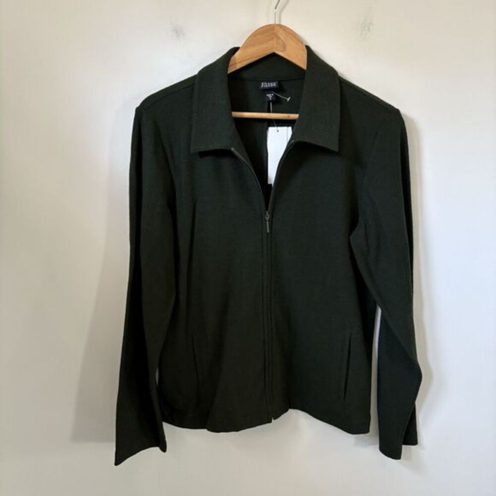 Eileen Fisher Small Wool Jacket Womens Full Zip Green Collared Coat Pockets NWT